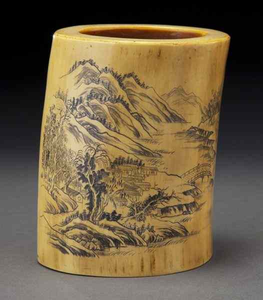 Appraisal: Chinese carved ivory brush pot International shipping IS NOT available