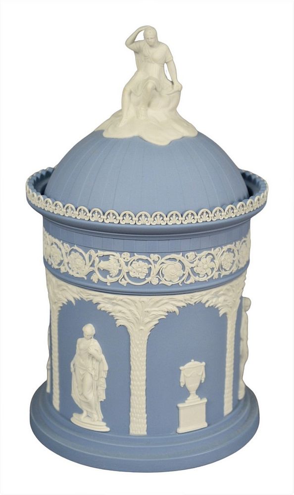 Appraisal: Wedgwood Jasperware Porcelain Humidor light blue having figural top limited