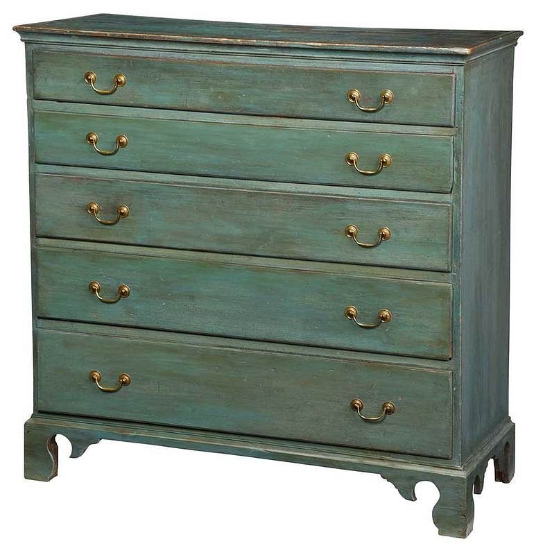 Appraisal: American Chippendale Blue Painted Tall Chest New England late th