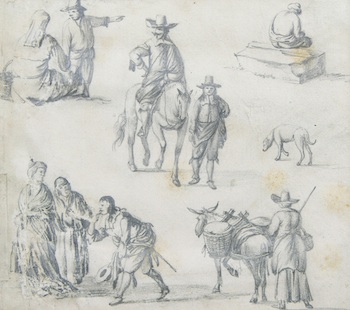 Appraisal: Unknown Old Master Sketch Possibly Dutch Genre studies of several