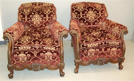 Appraisal: Pair of th century French walnut armchairs with eagle carved