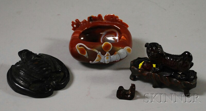 Appraisal: Three Assorted Asian Items a carved resin foo dog a