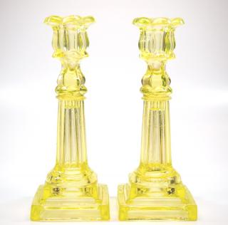 Appraisal: Pressed Petal Columnar candlesticks pair A pair of mid th