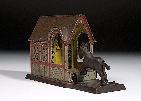 Appraisal: J E STEVENS MULE ENTERING BARN CAST IRON MECHANICAL BANK