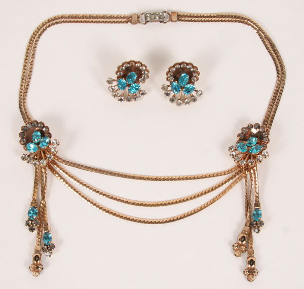 Appraisal: Vintage rhinestone K gold filled necklace and matching earrings in