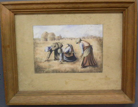 Appraisal: Watercolor painting of three women harvesting grain After the Gleaners