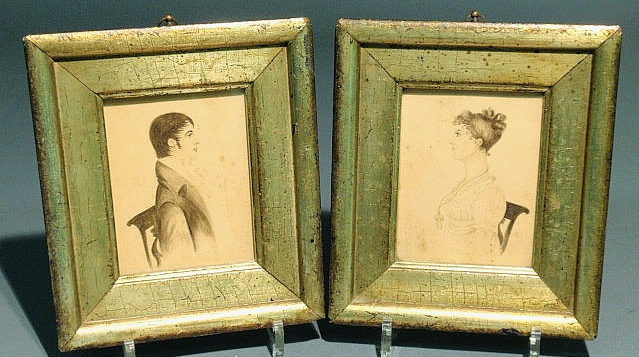 Appraisal: Pair of miniature ink portraits th c x