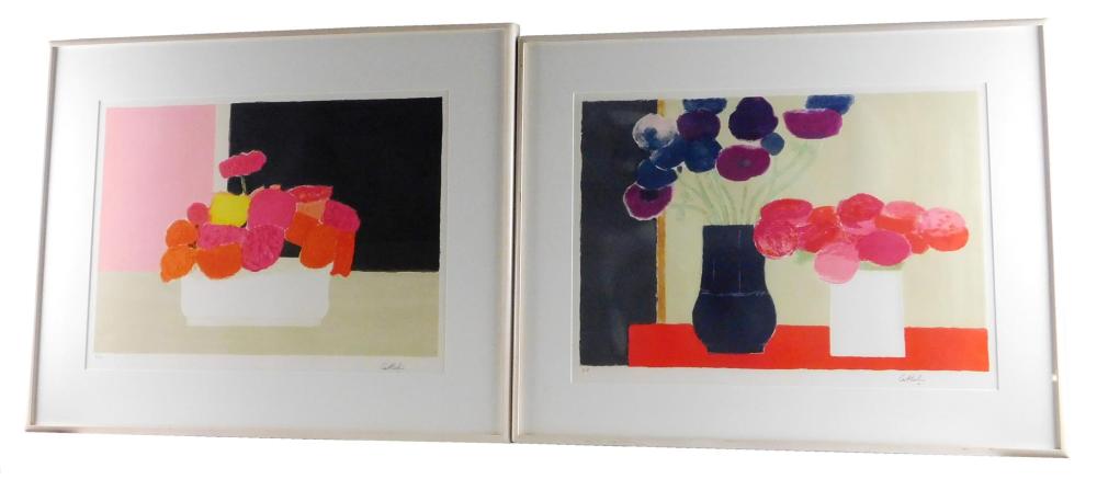 Appraisal: Bernard Cathelin France - two color lithographs both abstracted floral