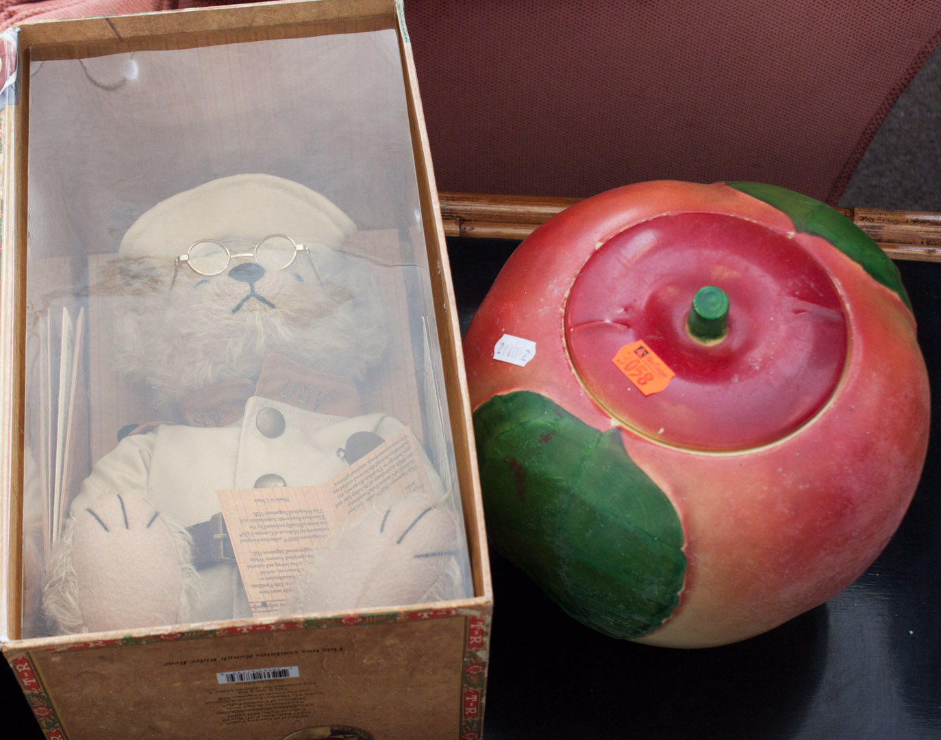 Appraisal: Apple cookie jar and a Sagamore teddy bear