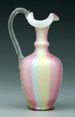 Appraisal: Rainbow mother-of-pearl ewer satin glass with frosted thorn handle herringbone