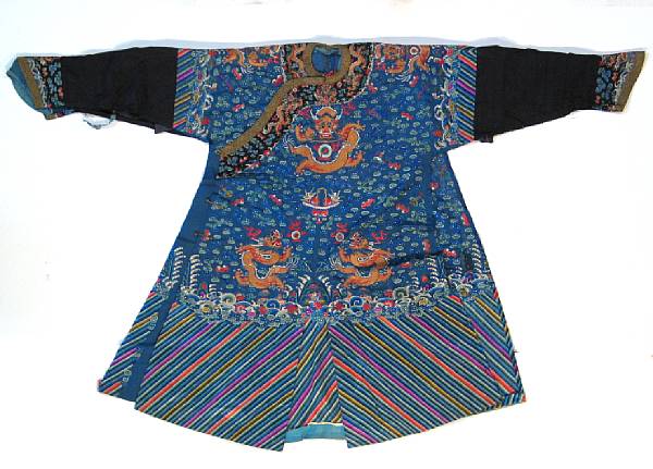 Appraisal: A blue silk ground embroidered dragon robe Late Qing Dynasty