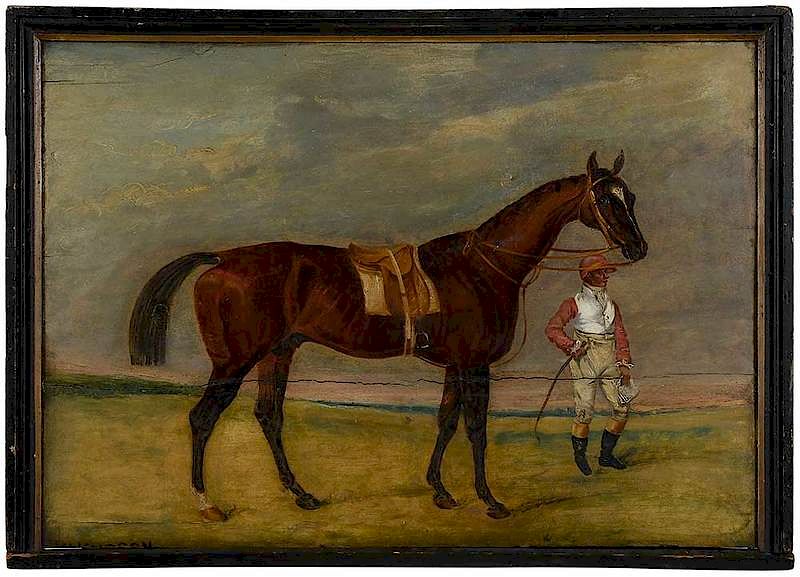 Appraisal: British School Sporting Painting th th century Jockey with Horse