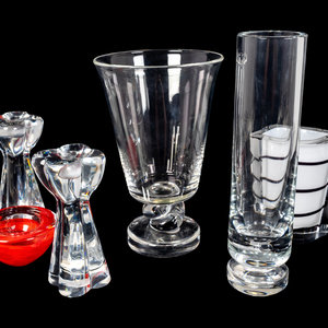 Appraisal: Six Contemporary Glass Table Articles Comprising a Baccarat cylindrical vase