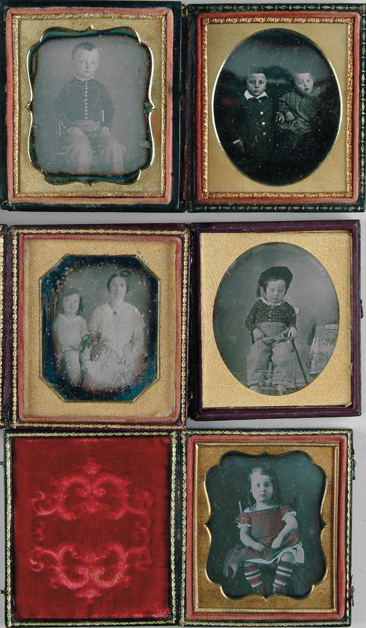 Appraisal: FIVE CASED PLATE DAGUERREOTYPES All of children all in leather