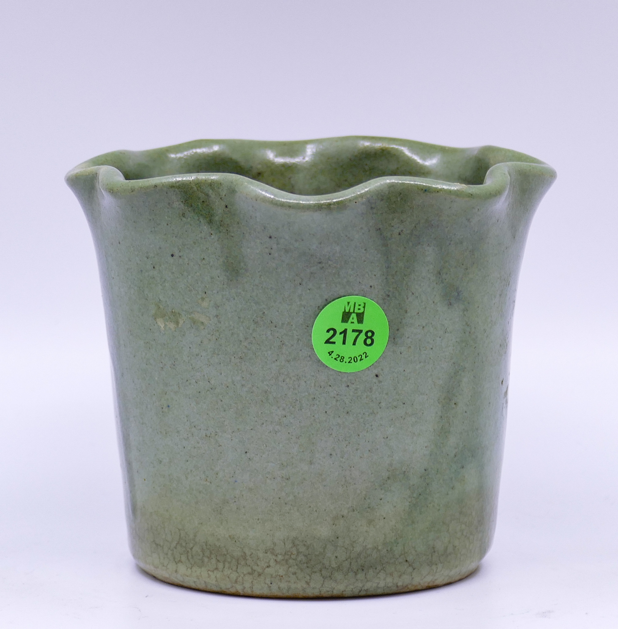 Appraisal: Antique Pacific Stoneware Green Pottery Fluted Planter- ''