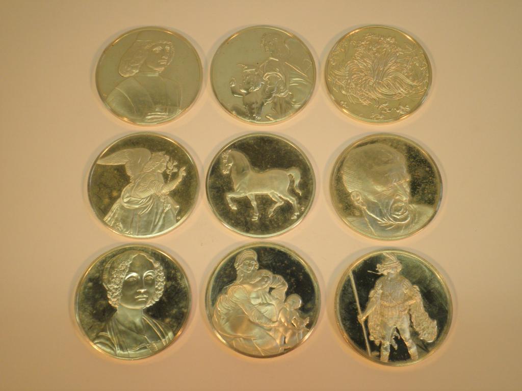 Appraisal: A set of nine silver medallions each cast with an