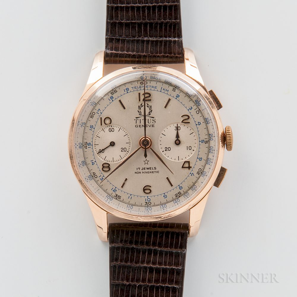 Appraisal: Titus kt Gold Manual-wind Chronograph Wristwatch Titus kt Gold Manual-wind