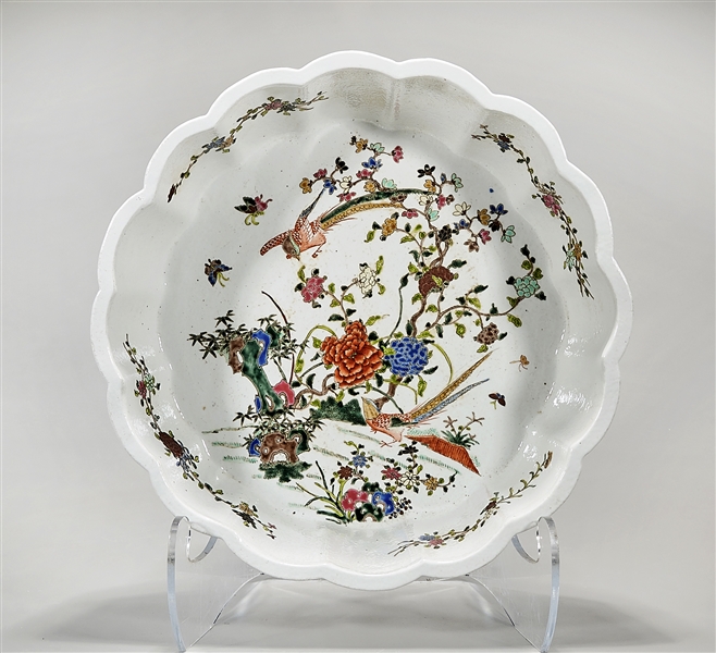 Appraisal: Chinese enameled porcelain brush washer flower insect and bird motif