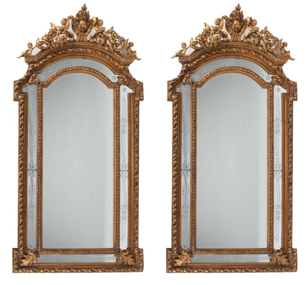 Appraisal: Pair of Louis XVI-Style Giltwood Mirrors crest with cartouche and