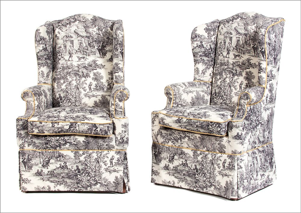 Appraisal: A Pair of Toile Upholstered Armchairs Height x width x