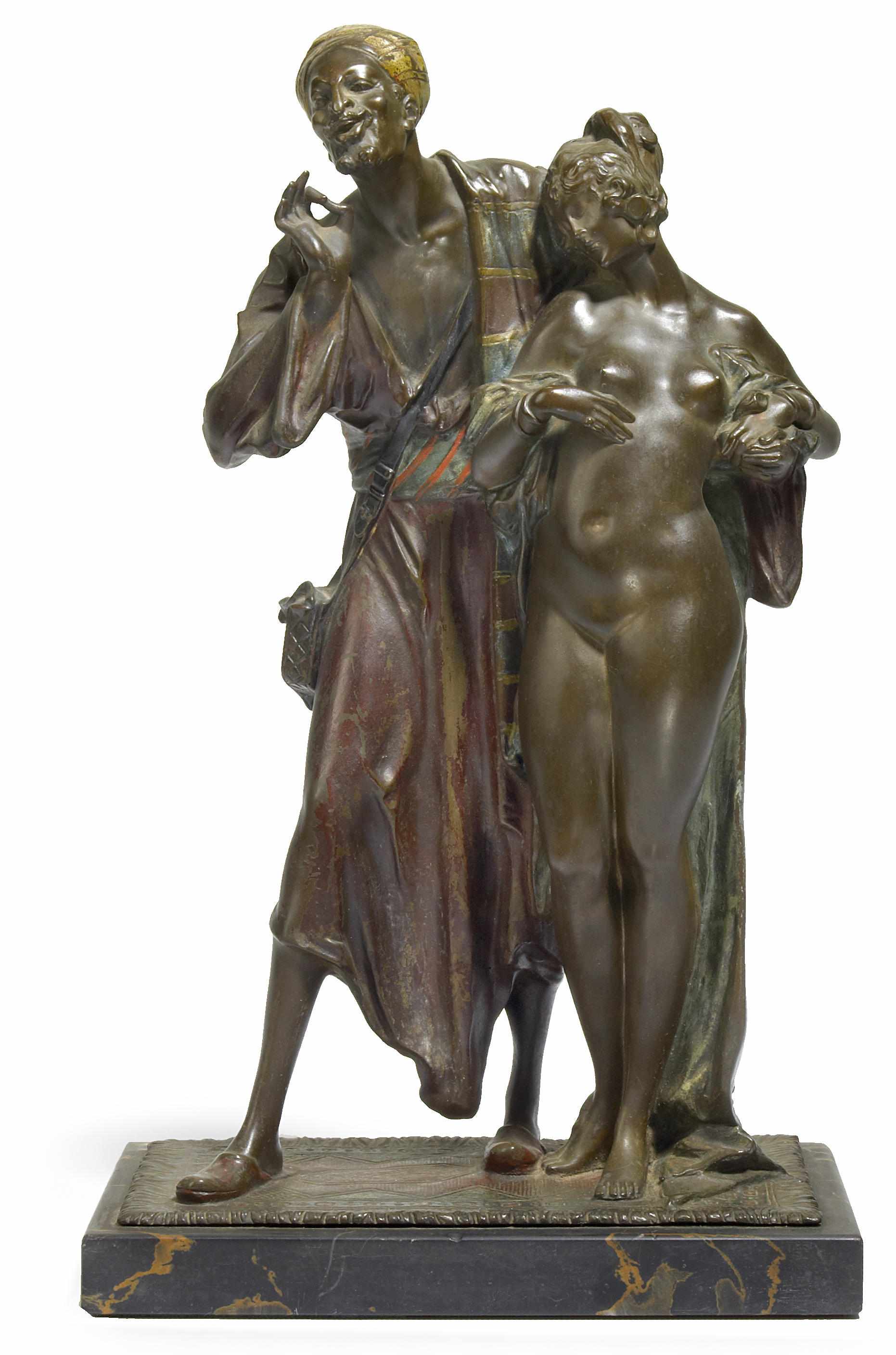 Appraisal: A Bruno Zach cold painted bronze and marble Slave Trader