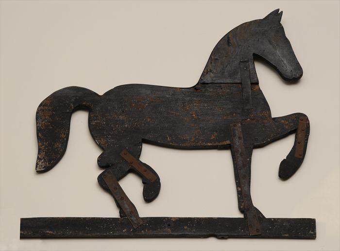 Appraisal: BLACK-PAINTED WOOD HORSE-FORM TRADE SIGN x in