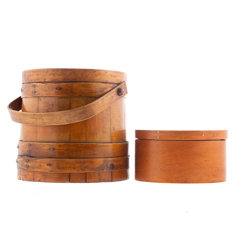 Appraisal: Five Shaker Style Maple Boxes Firkin oval graduated kitchen boxes