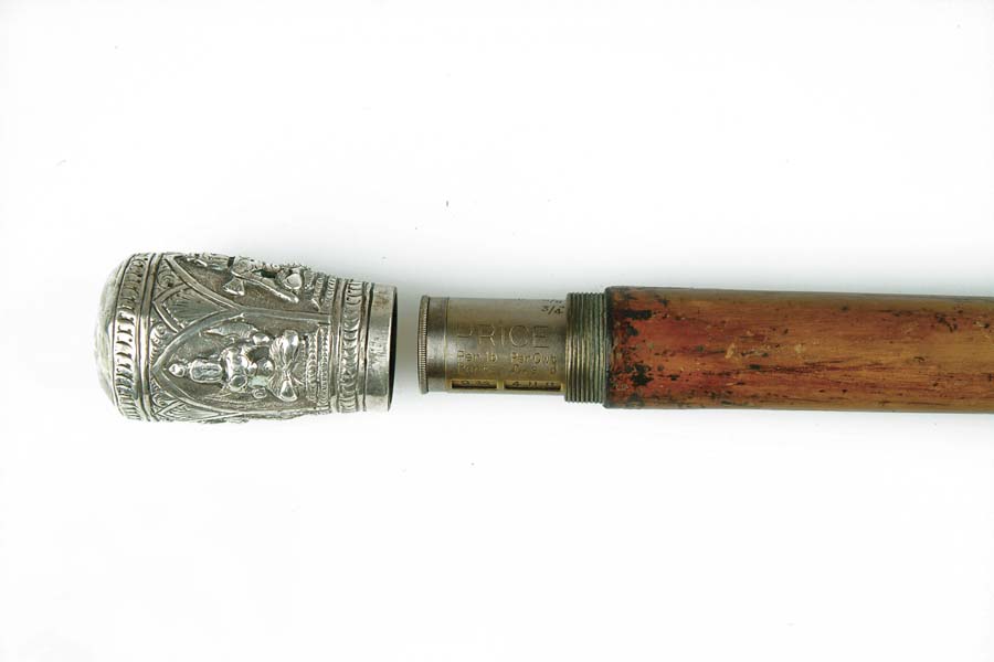 Appraisal: ENGINEERS CANE th C made gadget cane Oriental silver top