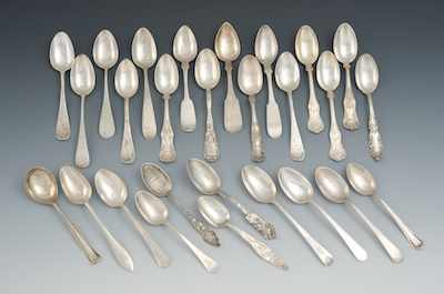 Appraisal: A Lot of Twenty-Three Sterling Tea Spoons and Four Coin