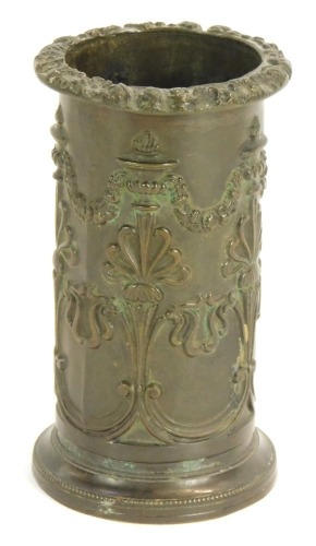 Appraisal: A thC bronze spill vase of cylindrical form with a