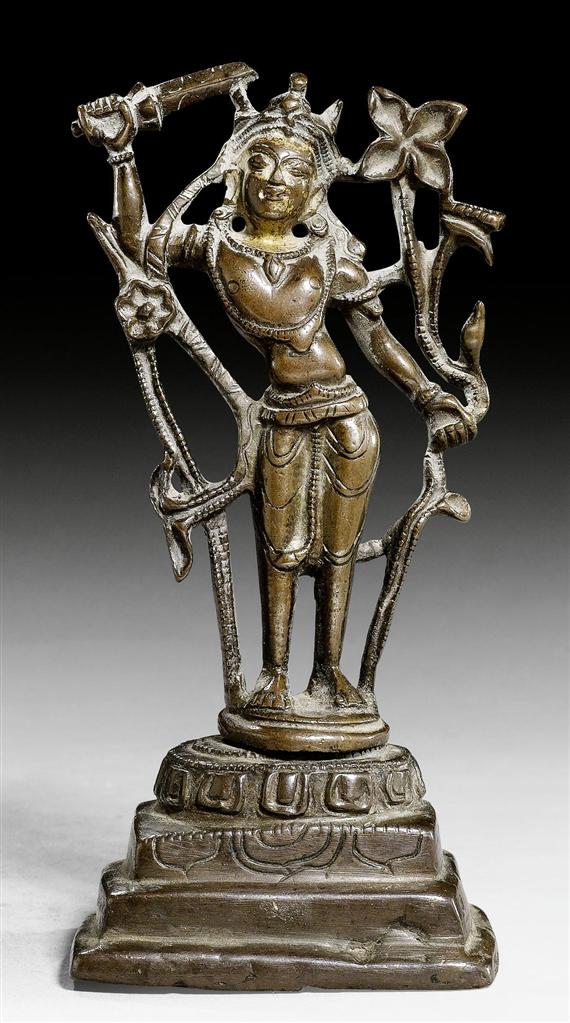 Appraisal: A COPPER ALLOY FIGURE OF STANDING MANJUSHRI Tibet th th