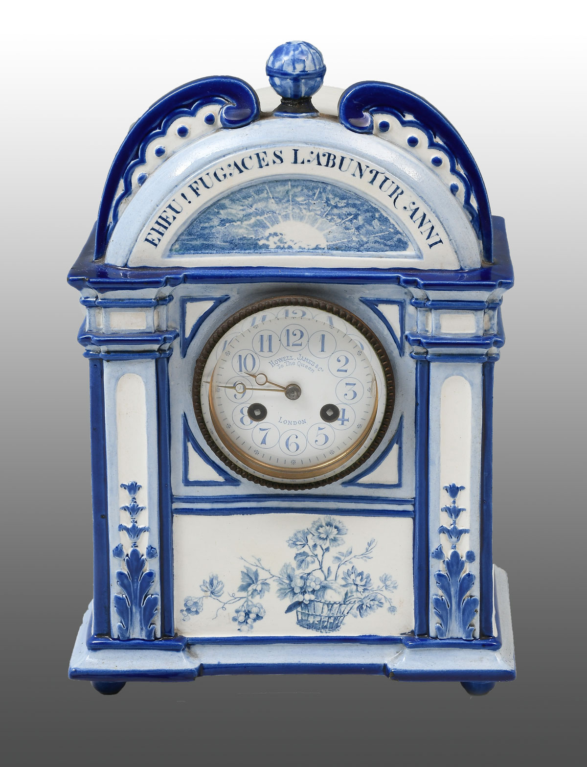 Appraisal: ENGLISH HOWELL JAMES CO PORCELAIN CLOCK Blue white decorated Wedgewood