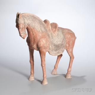 Appraisal: Pottery Horse Pottery Horse China possibly Tang dynasty standing on