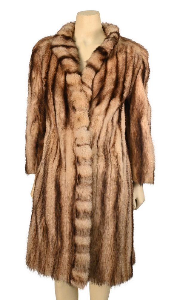 Appraisal: Vintage Fur Knee Length Coat possibly raccoon having side slip