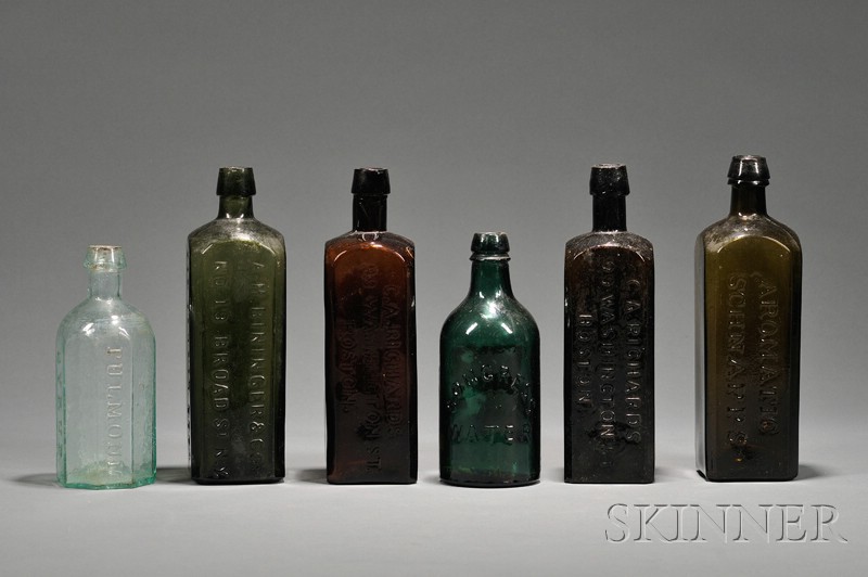 Appraisal: Six Blown-molded Colored Glass Bottles America mid to late th