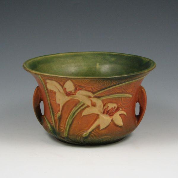 Appraisal: Roseville Zephyr Lily bowl in green and brown Marked Roseville