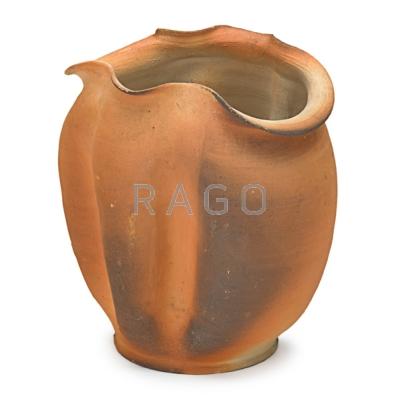 Appraisal: GEORGE OHR - Tall bisque vase with dimples and ruffled