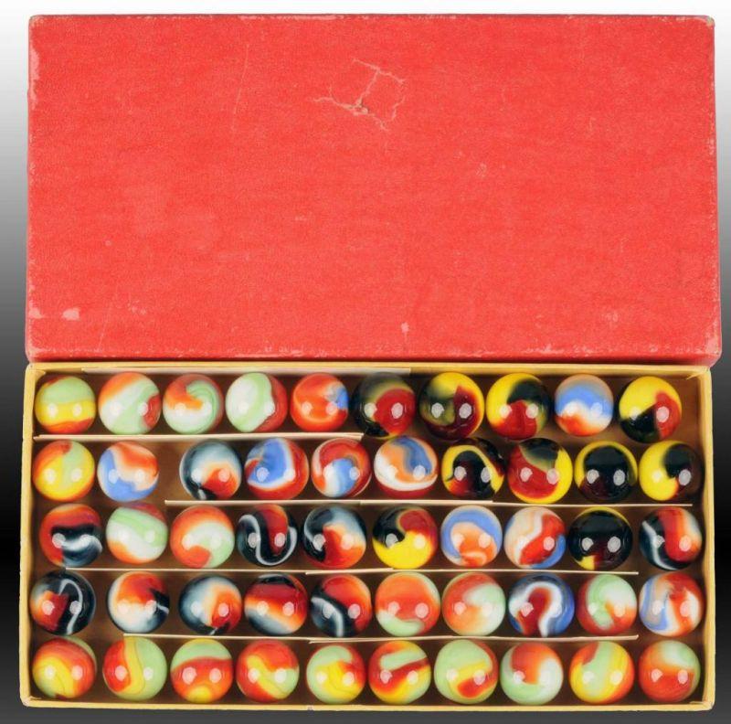 Appraisal: Akro Agate Count Tri-Colored Corkscrew Box Description Marbles range -