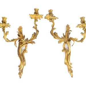 Appraisal: Two Louis XV Style Gilt-Bronze Two Light Sconces TH CENTURY