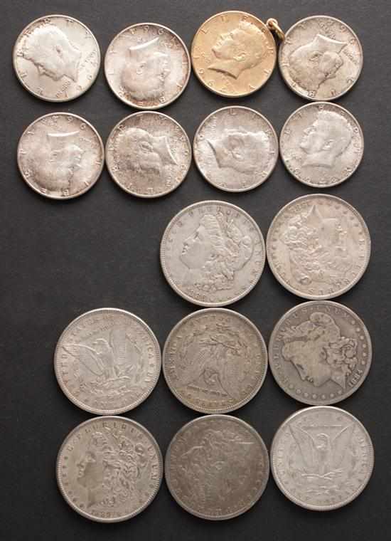 Appraisal: Group of nine Morgan type silver dollars and eight Kennedy