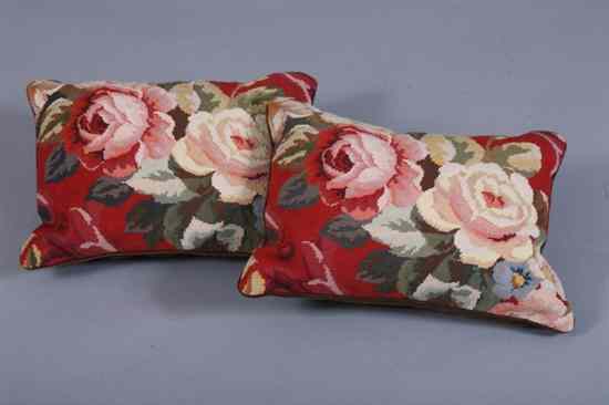 Appraisal: PAIR FLORAL NEEDLEPOINT PILLOWS - in x in