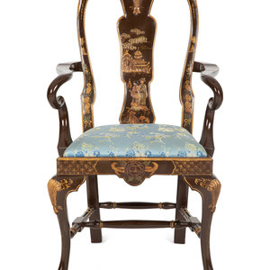 Appraisal: A Queen Anne Style Japanned Armchair th Century Height inches