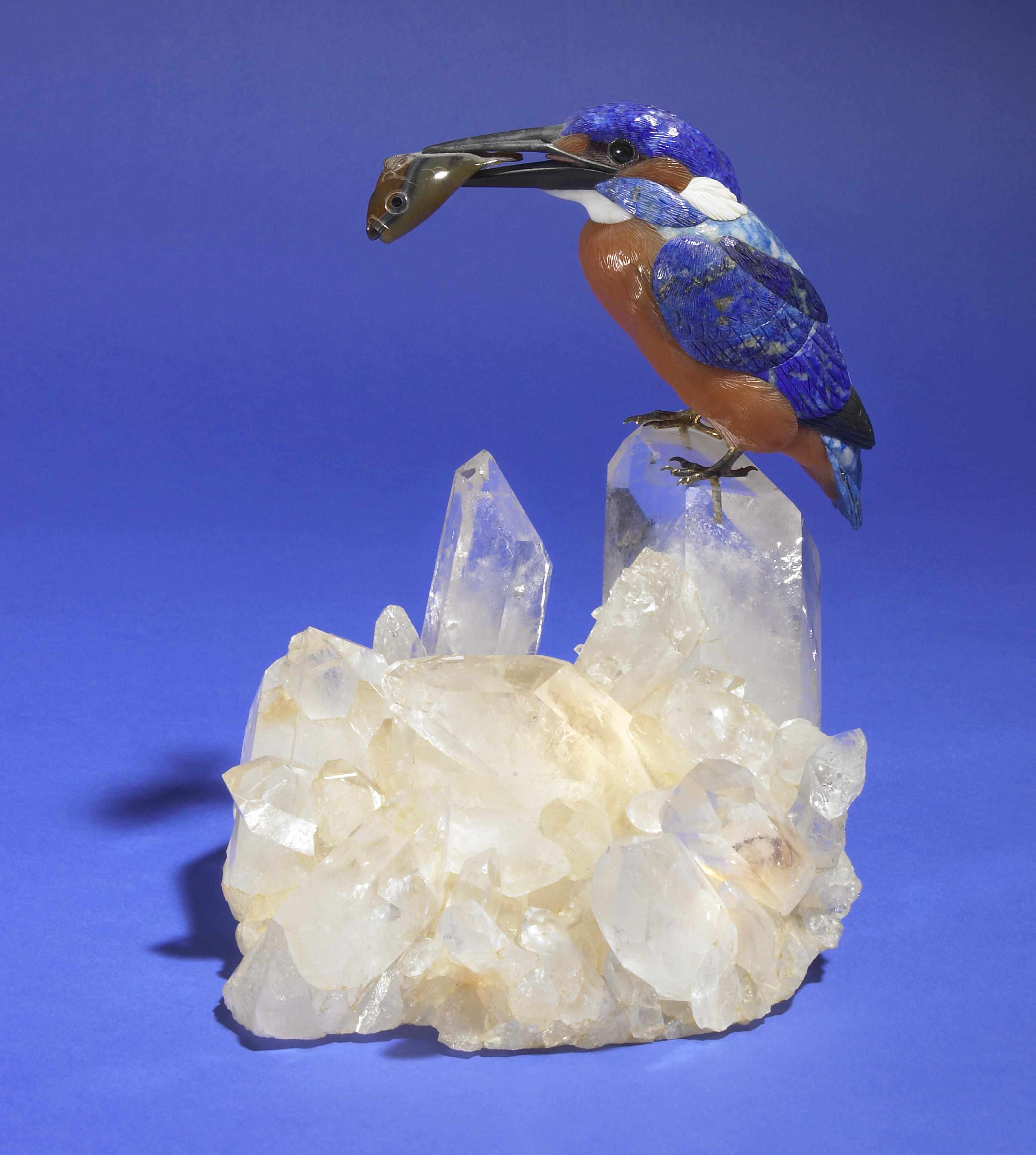 Appraisal: Multi-gemstone Carving--''The Kingfisher'' by Gerd DreherIdar-Oberstein Germany The European Kingfisher