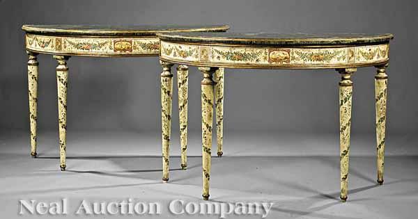 Appraisal: A Pair of Classical-Style Paint-Decorated Consoles in the Adam Taste