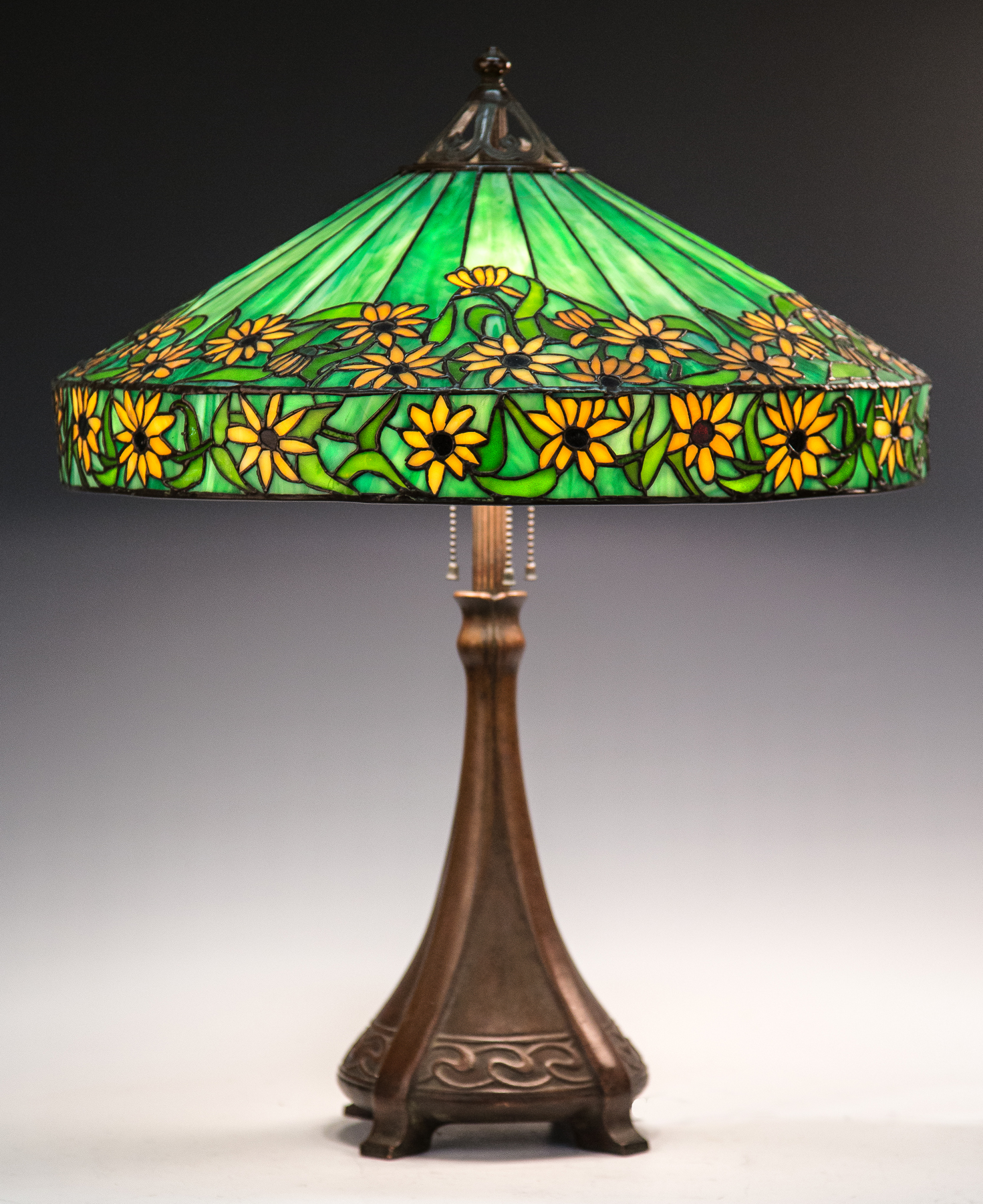 Appraisal: Handel Black Eyed Susan Leaded Glass Lamp Early th century