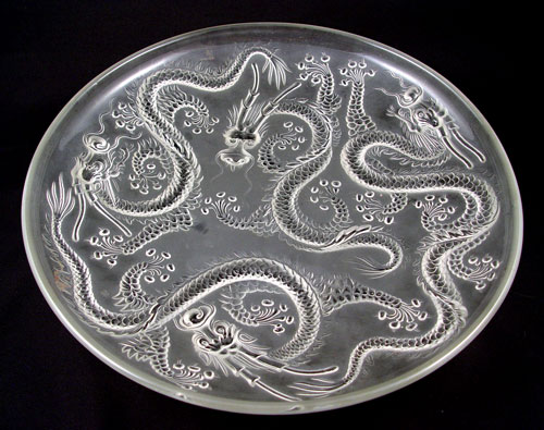 Appraisal: VERYLS SABINO QUALITY SATIN ART GLASS DRAGON DISH Satin glass