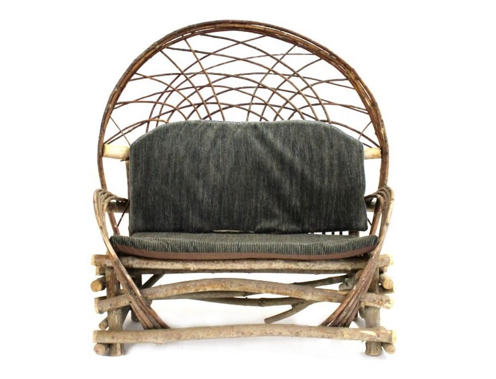 Appraisal: Rustic Woven Hickory Love Seat with Cushion For your consideration