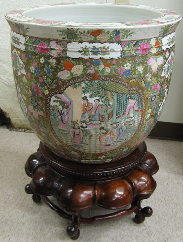 Appraisal: ROSE CANTON PORCELAIN FISHBOWL ON STAND the large round bowl