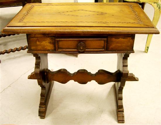 Appraisal: Rectangular side table mahogany single drawer stand with trestle style