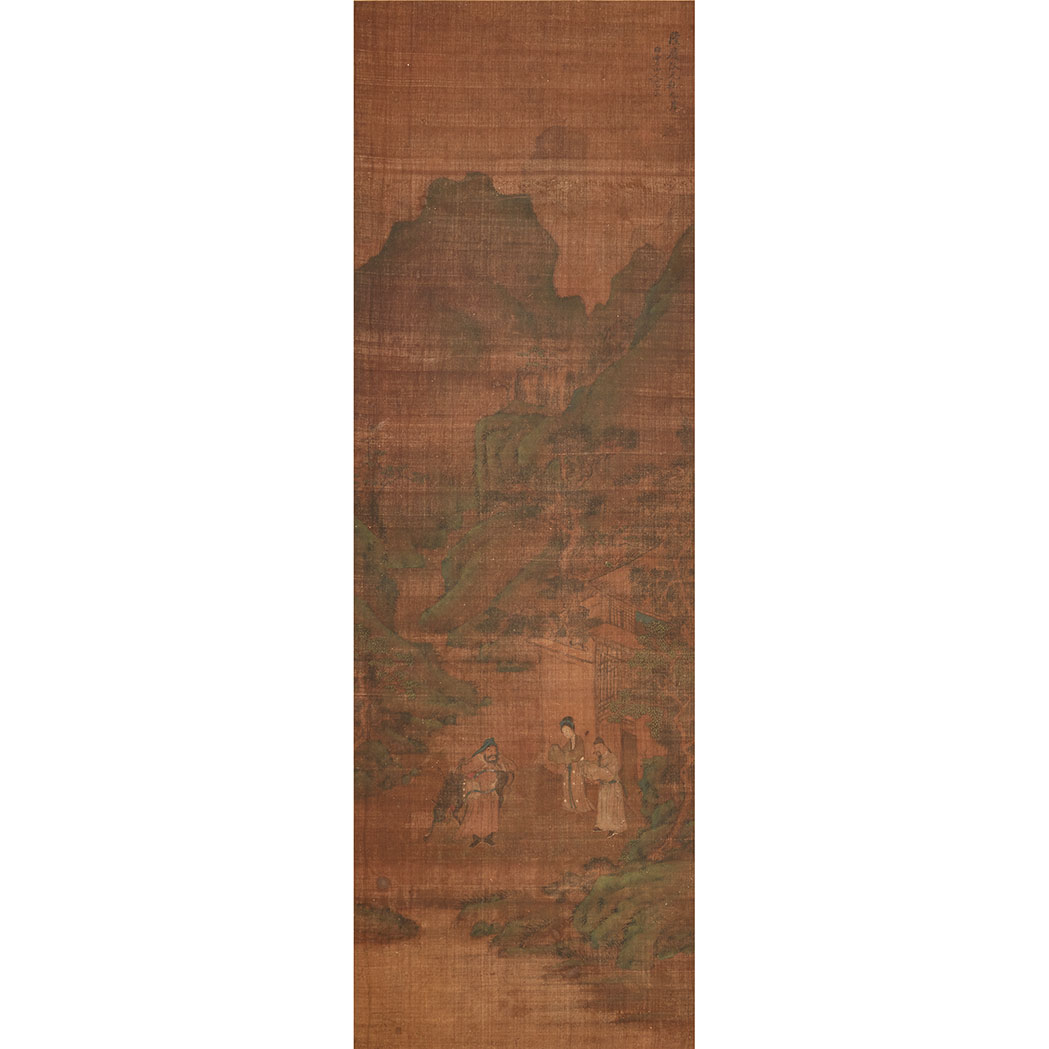 Appraisal: After You Qiu Hanging scroll figures and a traveler before